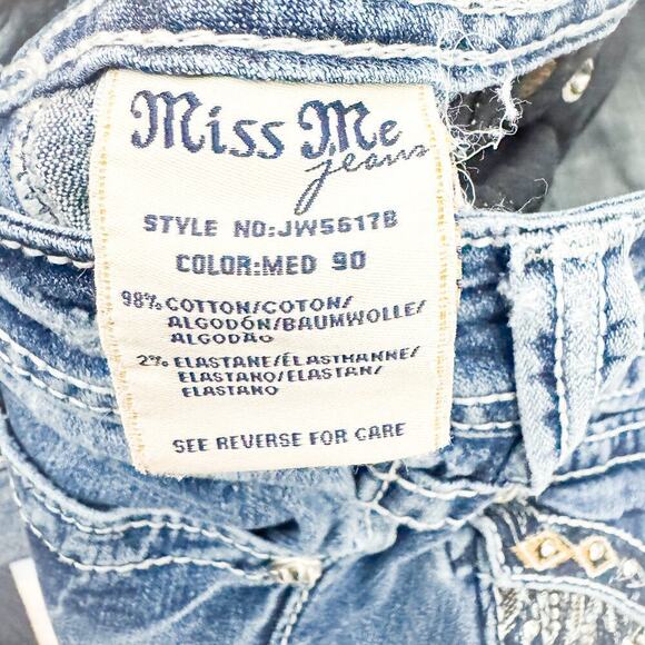 Miss Me Western Boot Cut Denim Jeans Feather Embellished Detail Size 28 - Picture 5 of 9